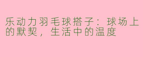 乐动力羽毛球搭子:球场上的默契,生活中的温度