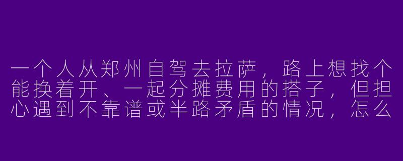 一个人从郑州自驾去拉萨,路上想找个能换着开、一起分摊费用的搭子,但担心遇到不靠谱或半路矛盾的情况,怎么筛选合适的同行者?-郑州自驾拉萨搭子