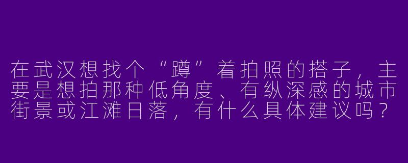 在武汉想找个“蹲”着拍照的搭子，主要是想拍那种低角度、有纵深感的城市街景或江滩日落，有什么具体建议吗？