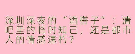 深圳深夜的“酒搭子”:清吧里的临时知己,还是都市人的情感速朽?